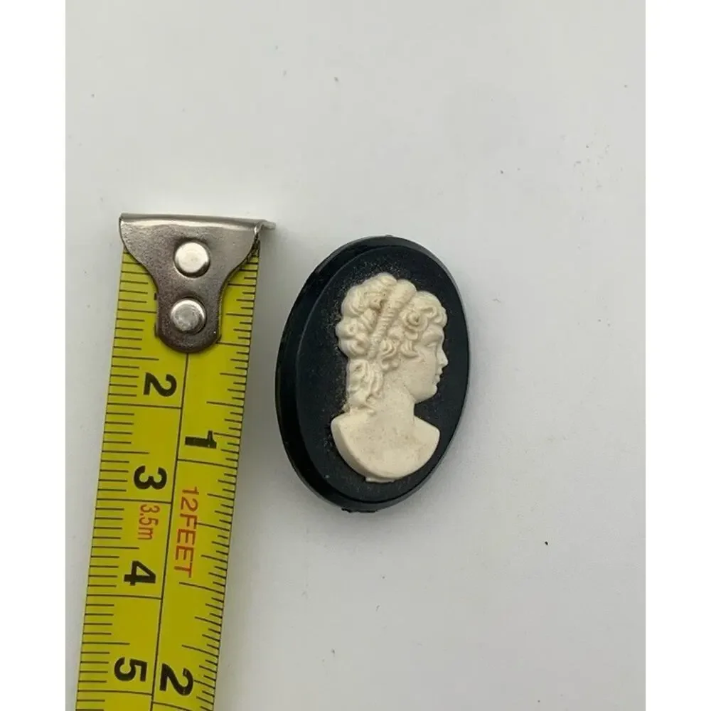 Vintage Black And Ivory Colored‎ Resin Cameo Brooch